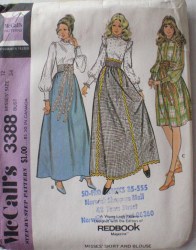 3388 1974 FLARE SKIRT LENGTHS,LS RUFFLE BLOUSE PATTERN 14